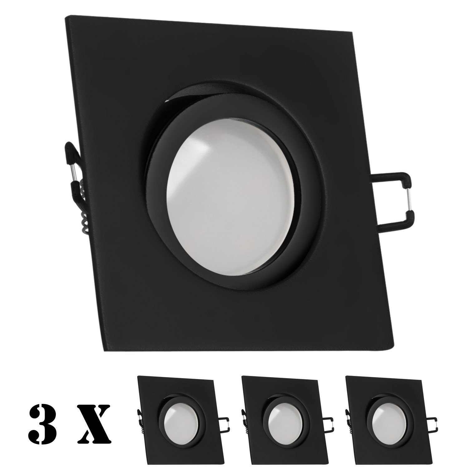 LED 3er Markenstrahle SMD mit GU10 LEDANDO matt schwarz Set Einbaustrahler LED LED Einbaustrahler