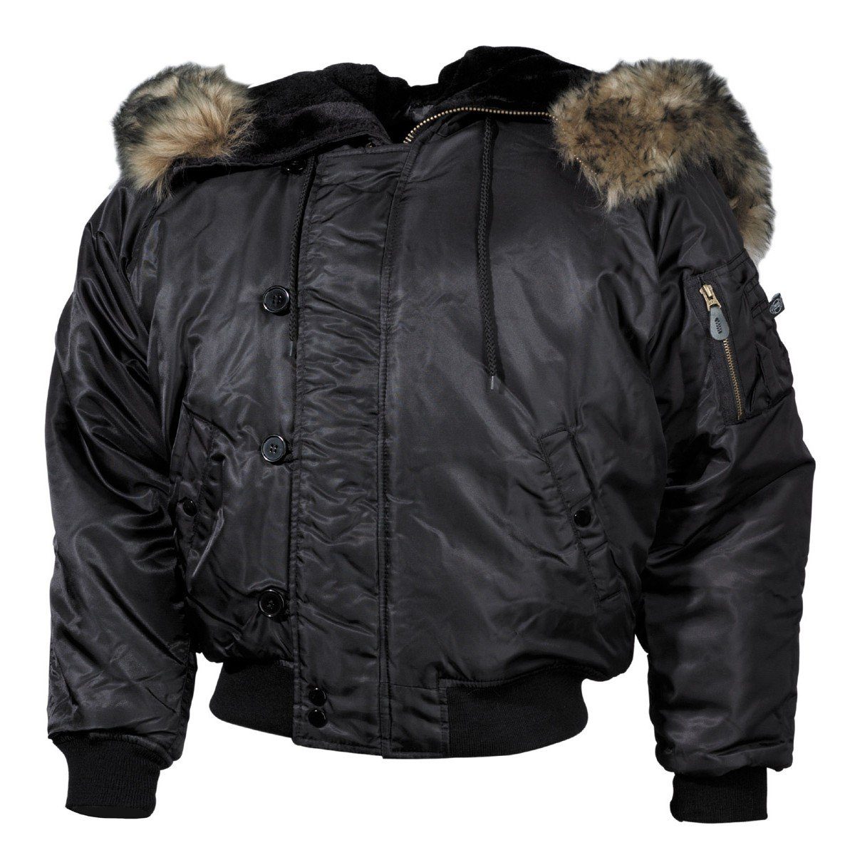 MFH Winterjacke Polarjacke N2B, schwarz, dick gefüttert - M Kunstpelzbesatz