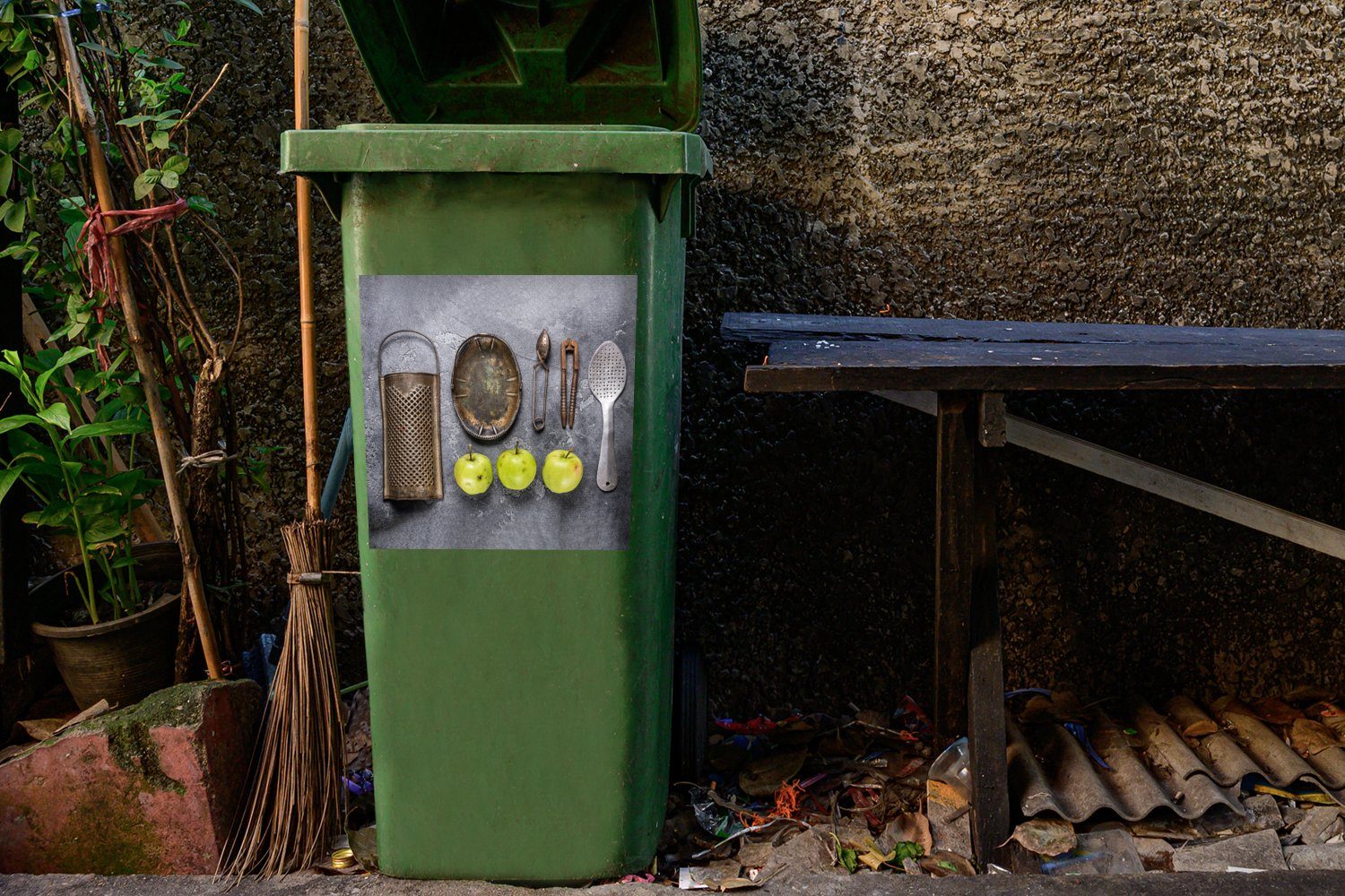 MuchoWow Mülleimer-aufkleber, Wandsticker - Sticker, - Container, Küchengeräte Abfalbehälter (1 Apfel Mülltonne, Küchenutensilien St),
