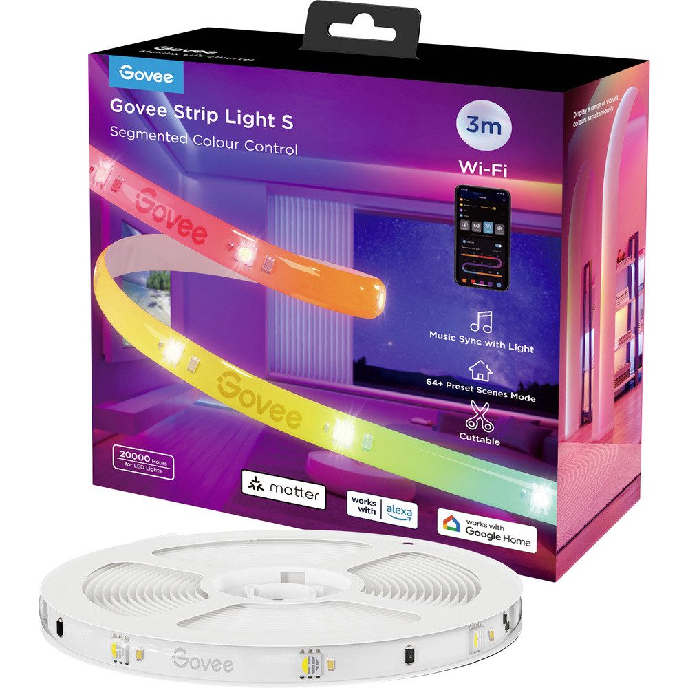 Govee LED Stripe Govee LED Strip Lights Matter ready 3 Meter H612FCD1 LED-Streifen-Basi, 72-flammig