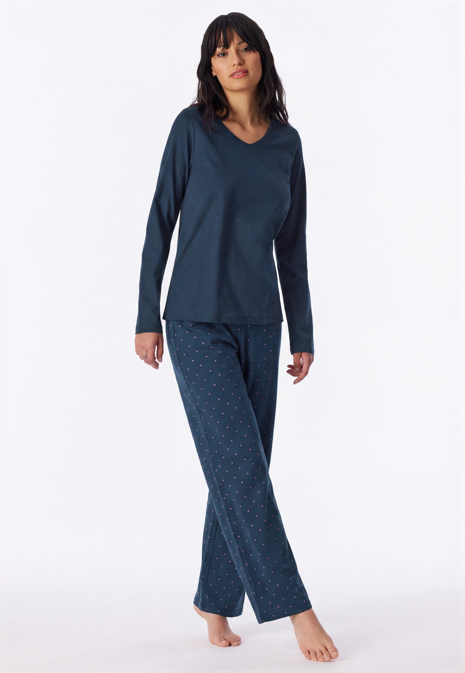 Schiesser Schlafanzug Casual Essentials (2 tlg) Baumwolle, V-Ausschnitt, langärmelig