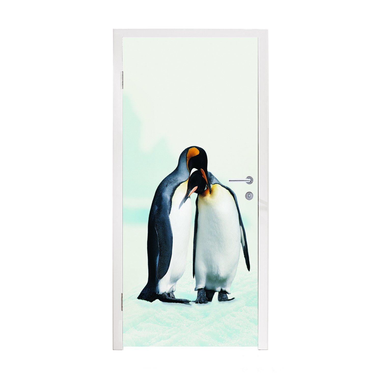 Familie, Türtapete für - Schnee bedruckt, - Pinguine Tür, cm MuchoWow (1 St), Türaufkleber, Matt, 75x205 Fototapete