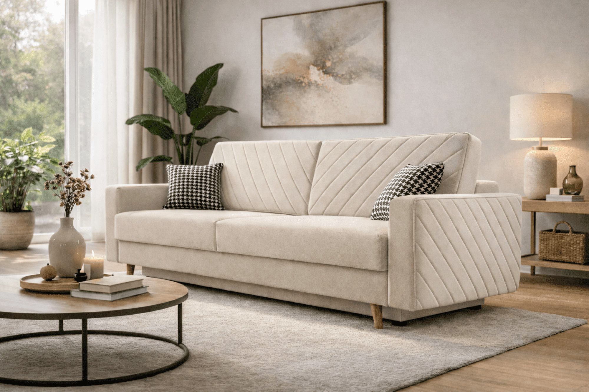 MOEBLO Schlafsofa CALIFORNIA, Sofa aus Samtstoff Couch für Wohnzimmer Sofagarnitur Polstersofa Wohnlandschaft Velours 230x96x97cm, mit Bettkasten und Schlaffunktion