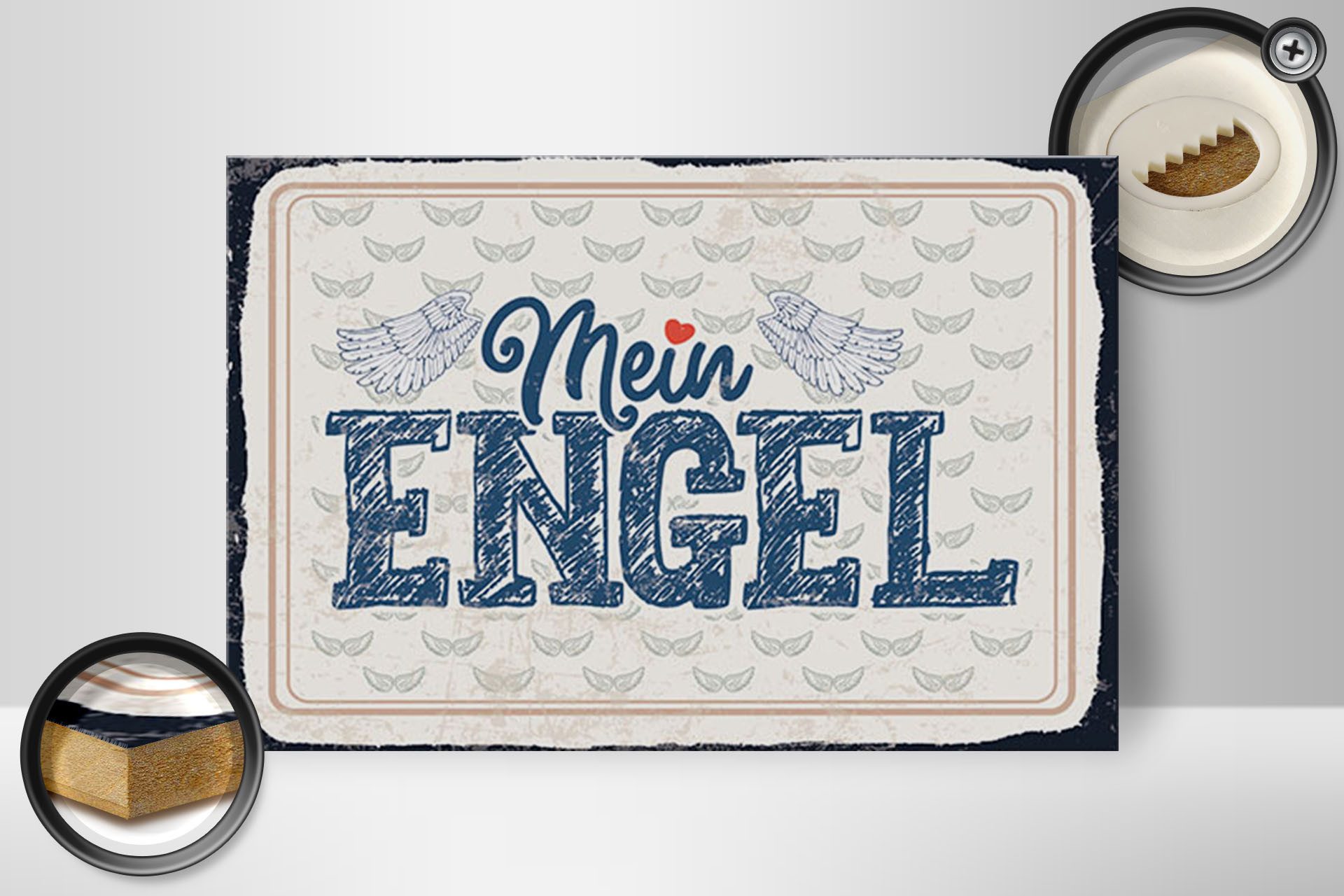 Femer GmbH Holzbild Spruch 12x18 cm Mein Engel, (1 St), Glatte Holzfaserplatte (MDF), vorn beschichtet