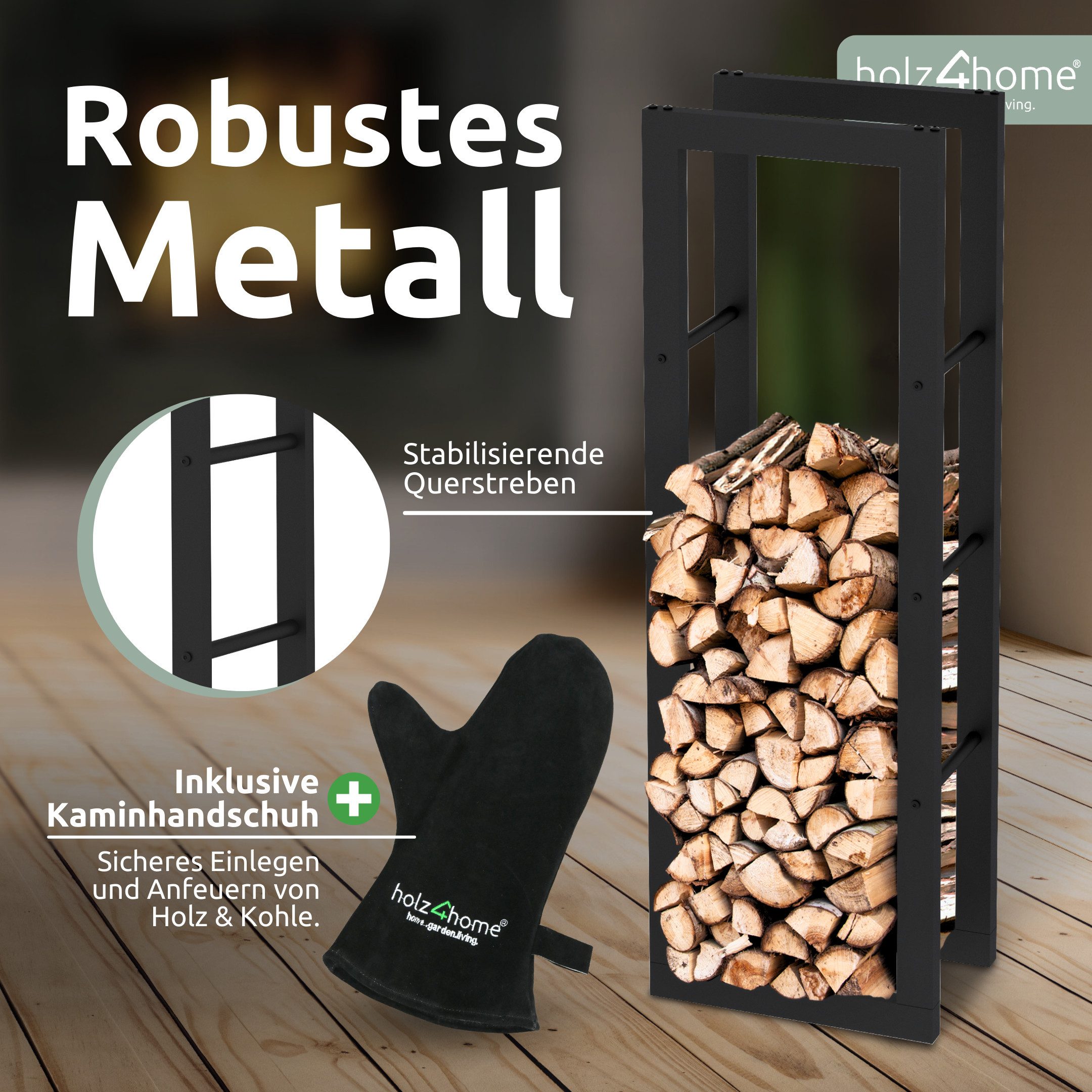 holz4home® Kaminholzregal Metall Schwarz I Brennholzregal Holzlager Design günstig online kaufen