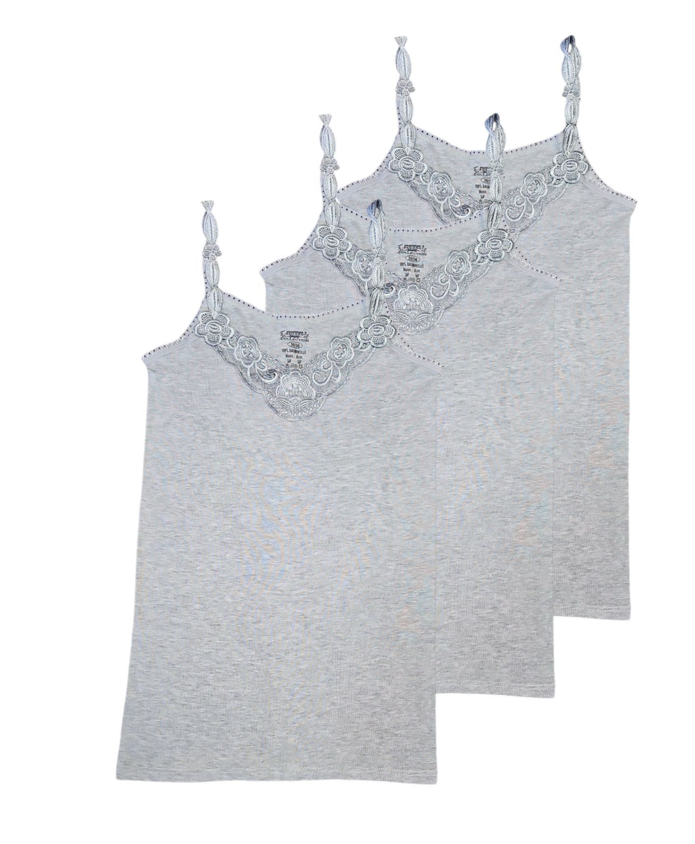 Toker Collection® Achseltop Damen Unterhemd mit elastischen Trägern im 3er Pack (Spar Packung, 3er Pack) aus reiner Baumwolle