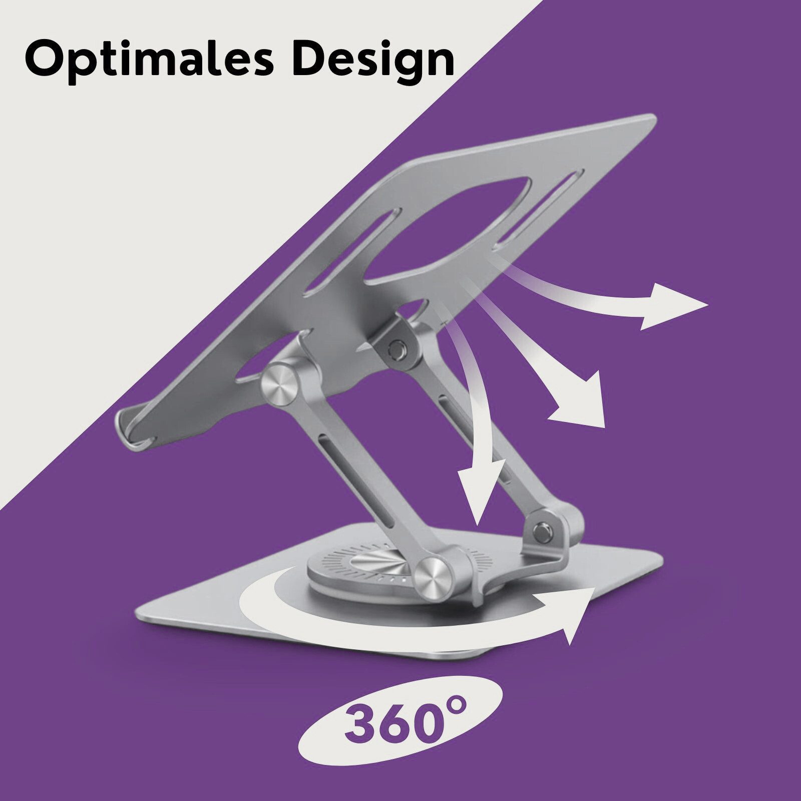 RUHE Tablet-Halterung Aluminium iPad Halterung Tablet Ständer Verstellbar mit 360° Drehbar, (bis 16.5 Zoll, iPad Ständer, Handy Halterung Schreibtisch, Aluminium Ständer Kompatibel mit 4,7-16,5" iPads Surface-Tablets)