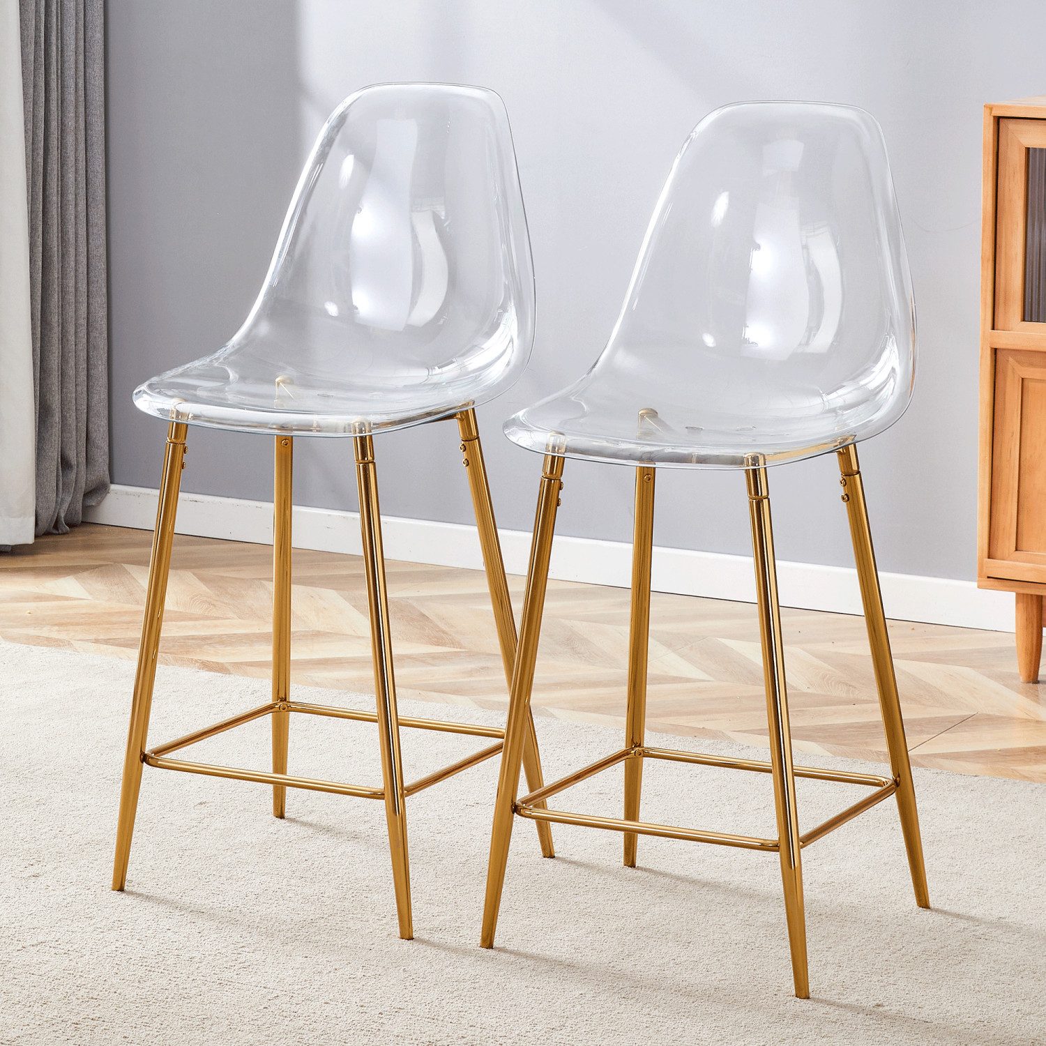 ANYSUN Barhocker 2er-Set,Transparente Barhocker in Tresenhöhe (65 cm)Modernes Barhocker (Tresenhocker mit Rückenlehne Fußstütze,Metallgestell, 2 St), Barhocker für Kücheninseln,Küche, Esszimmer,Belastbar bis 120 kg