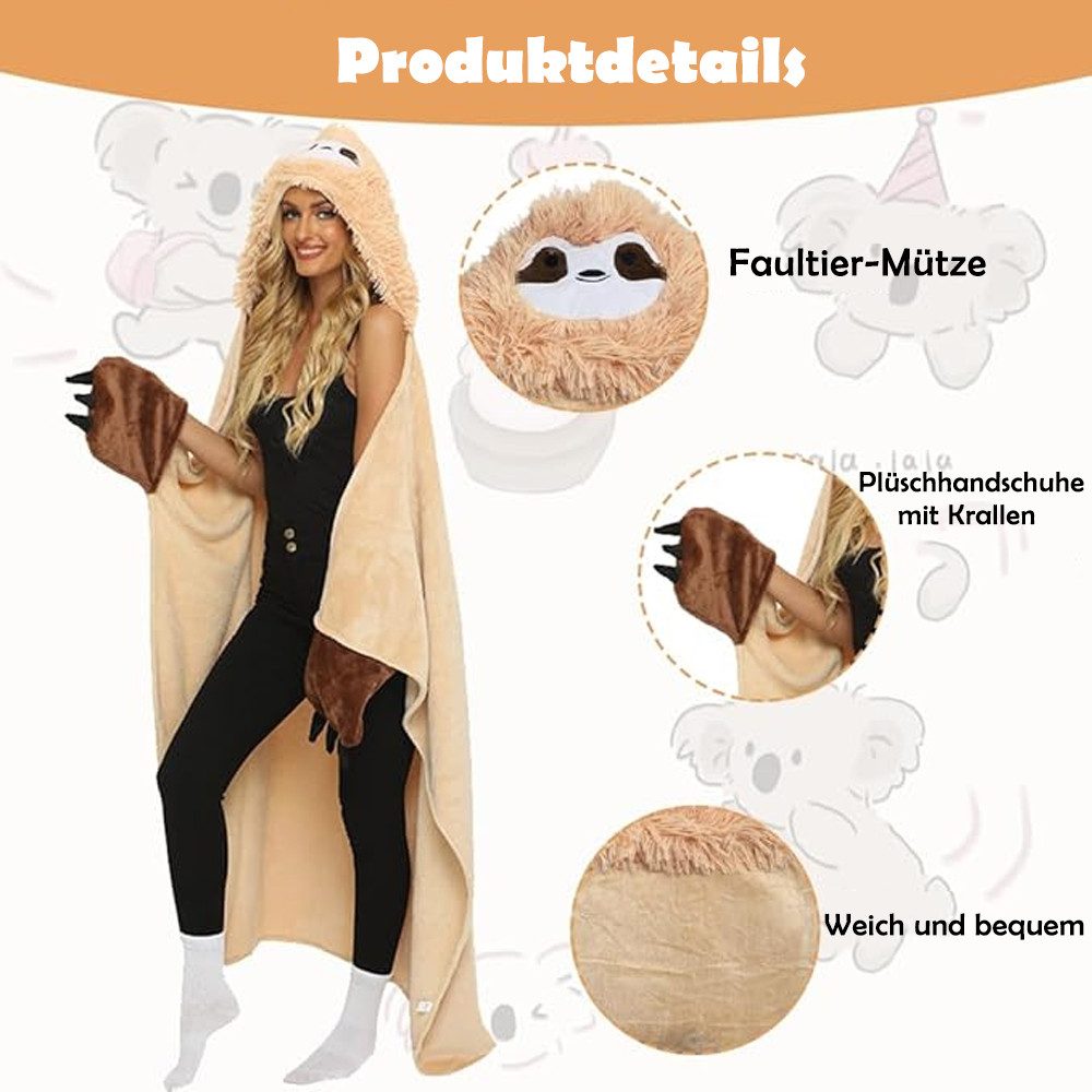 Wohndecke Kuscheldecke mit Ärmeln Faultier Decke mit Kapuze Tragbar Flauschdecke, TUWENA, Cartoon Sofadecke Flanell, Weiche Wohndecke 152x125cm, Decke Geschenke – Bild 3 von 5