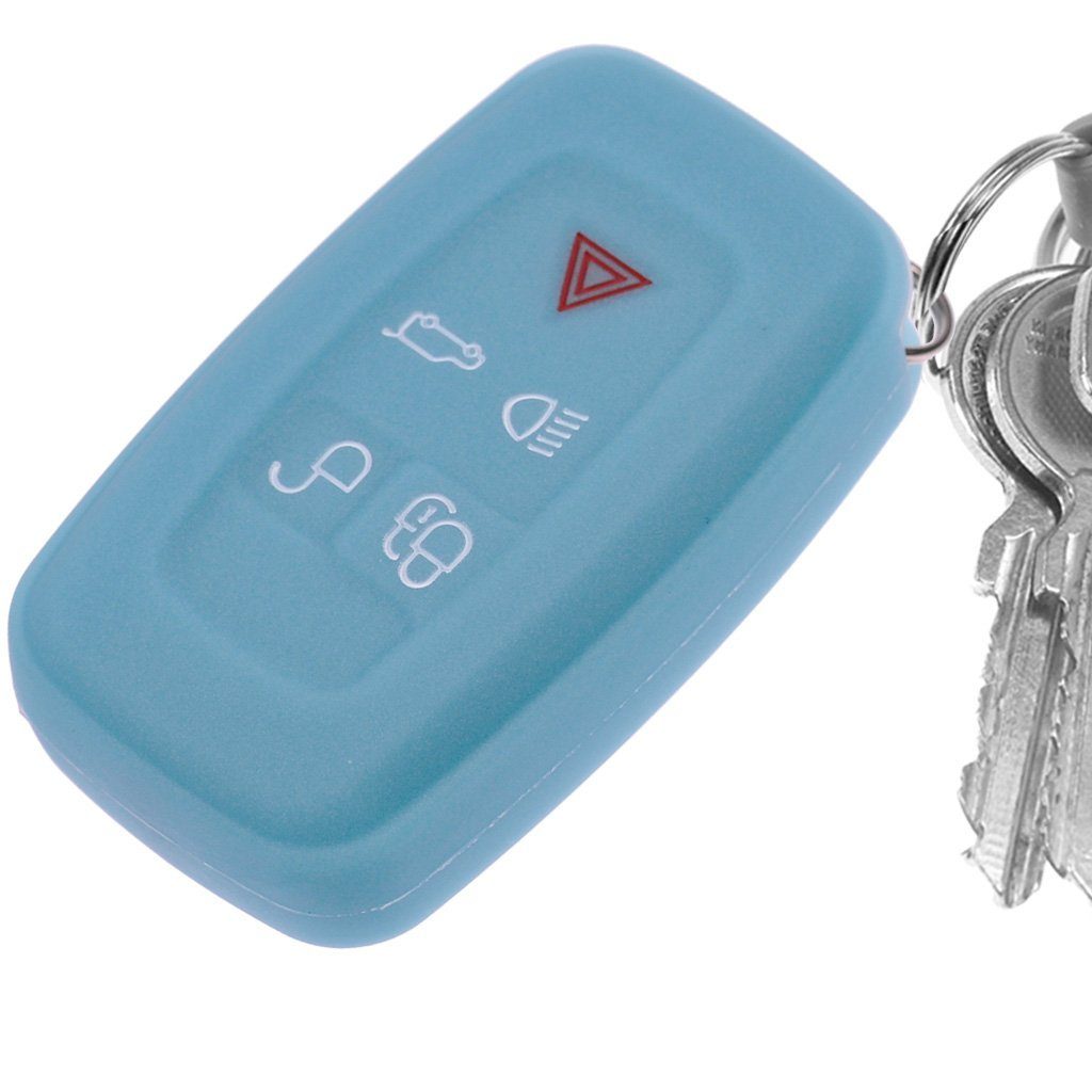 mt-key Schlüsseltasche Autoschlüssel Softcase Silikon Schutzhülle fluoreszierend Blau, für Land Rover Range Rover LR4 5 Tasten KEYLESS SMARTKEY