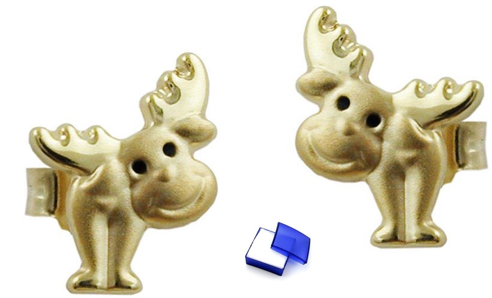 unbespielt Paar Ohrstecker Unbespielt Ohrringe Ohrstecker Elch matt-glänzend 8 x 6 mm 9 Karat Gold inkl. Schmuckbox, Goldschmuck für Kinder