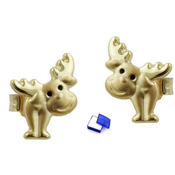 unbespielt Paar Ohrstecker Unbespielt Ohrringe Ohrstecker Elch matt-glänzend 8 x 6 mm 9 Karat Gold inkl. Schmuckbox Goldschmuck für Kinder