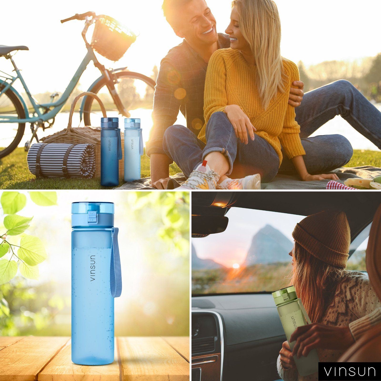 Kohlensäure 1L, Geruchs- frei, auslaufsicher Geschmacksneutral, Trinkflasche Vinsun Trinkflasche Blau, auslaufsicher - geeignet, und Kohlensäure, BPA Hell