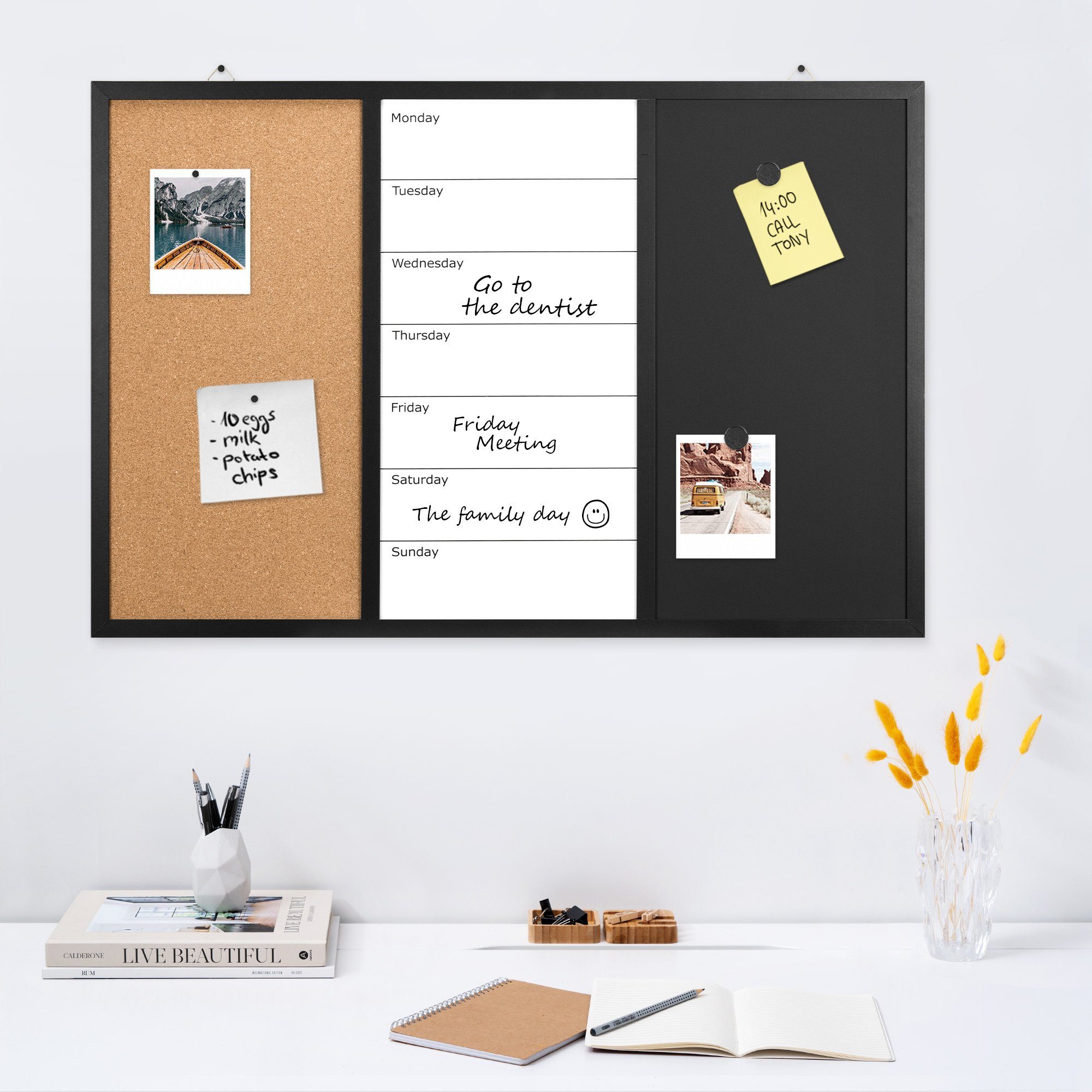 Navaris Tafel 3in1 Kombitafel 90x60x1,5cm - Kreidetafel Whiteboard Kork Pin günstig online kaufen