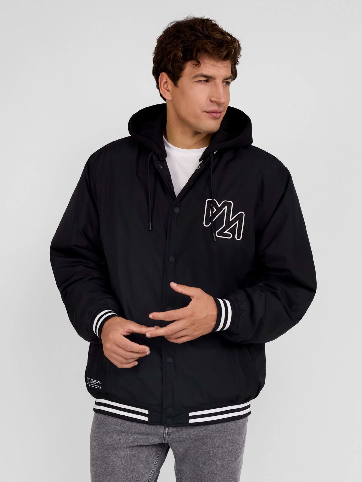 Respect Collegejacke Baseballjacke mit Kapuze und dekorativer Bruststickerei  (XS-XXL)