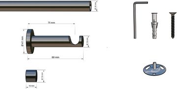 Gardinenstange Linz, indeko, 1-läufig, Wunschmaßlänge, verschraubt, Stahl, Komplett-Set inkl. Montagematerial