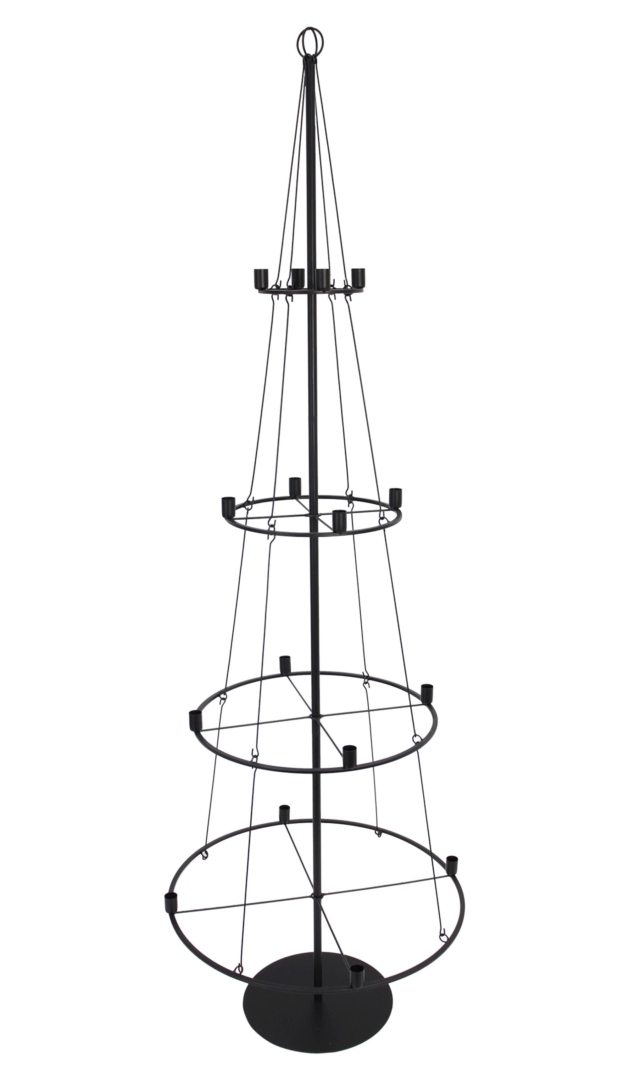 Dekoleidenschaft Künstlicher Weihnachtsbaum "Pyramide" Metallbaum 180 cm hoch schwarz, Kerzenständer für 16 Kerzen, Metall Kunstbaum, Tannenbaum Alternative, XXL Baum Weihnachten