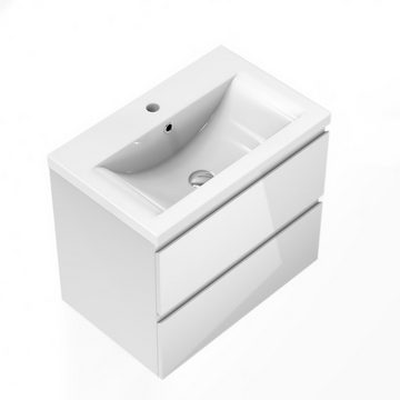 duschspa Waschtisch Badmöbel Set 50/60 cm Hochglanz Weiß, Hängeschrank