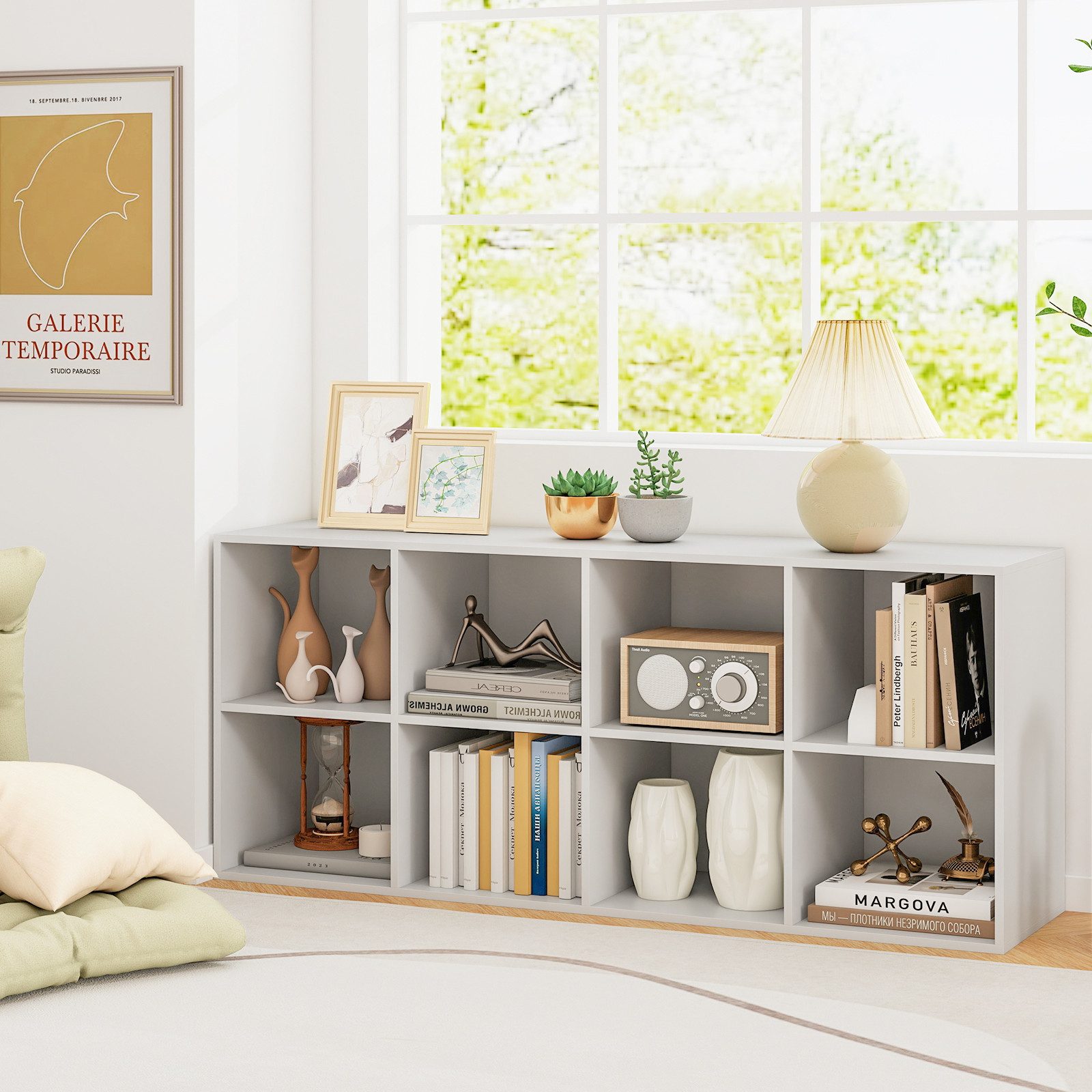 KOMFOTTEU Bücherregal, Würfelregal mit 8 Würfelfächern, 121,5 x 29 x 61 cm günstig online kaufen