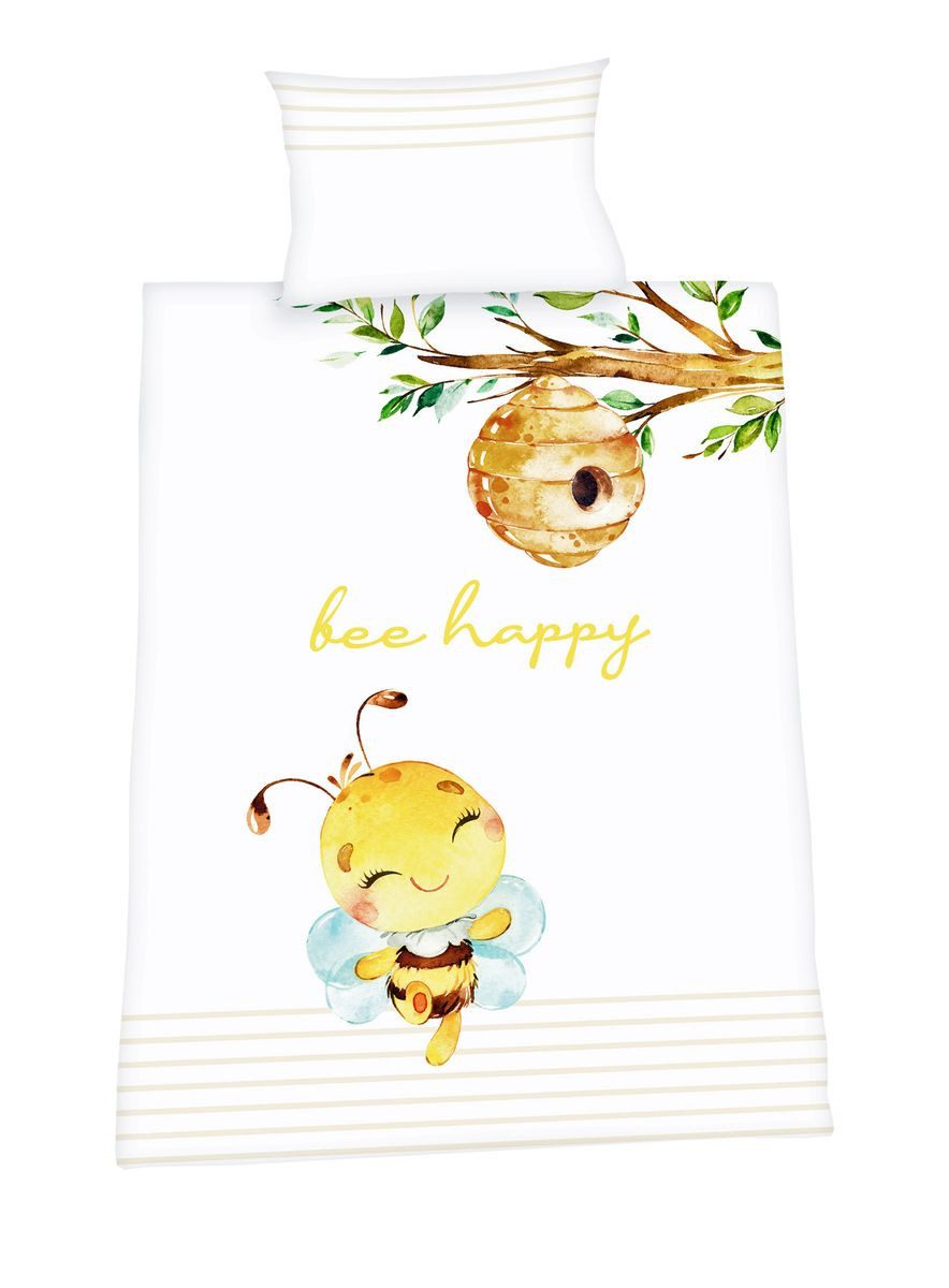 Herding Babybettwäsche 100x135cm Biene bee happy Gelb, Renforcé, 2 teilig, günstig online kaufen