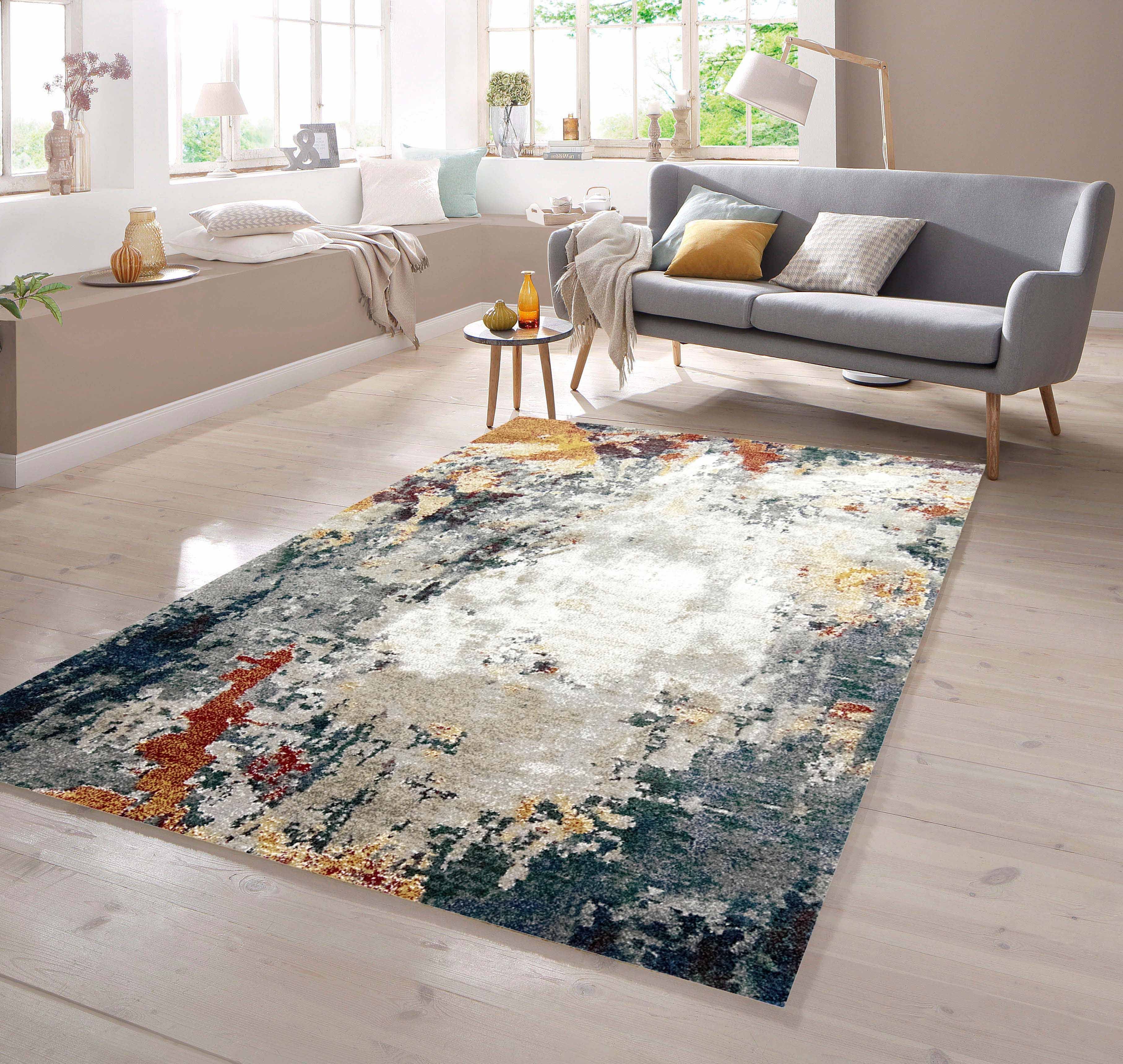 TeppichHome24 Teppich Teppich abstraktes Design grau blau rot, rechteckig günstig online kaufen