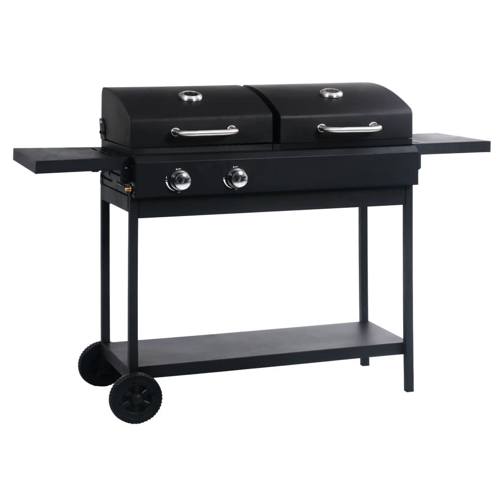 vidaXL Kombigrill Gas- und Holzkohle-Grill mit 2 Brennern