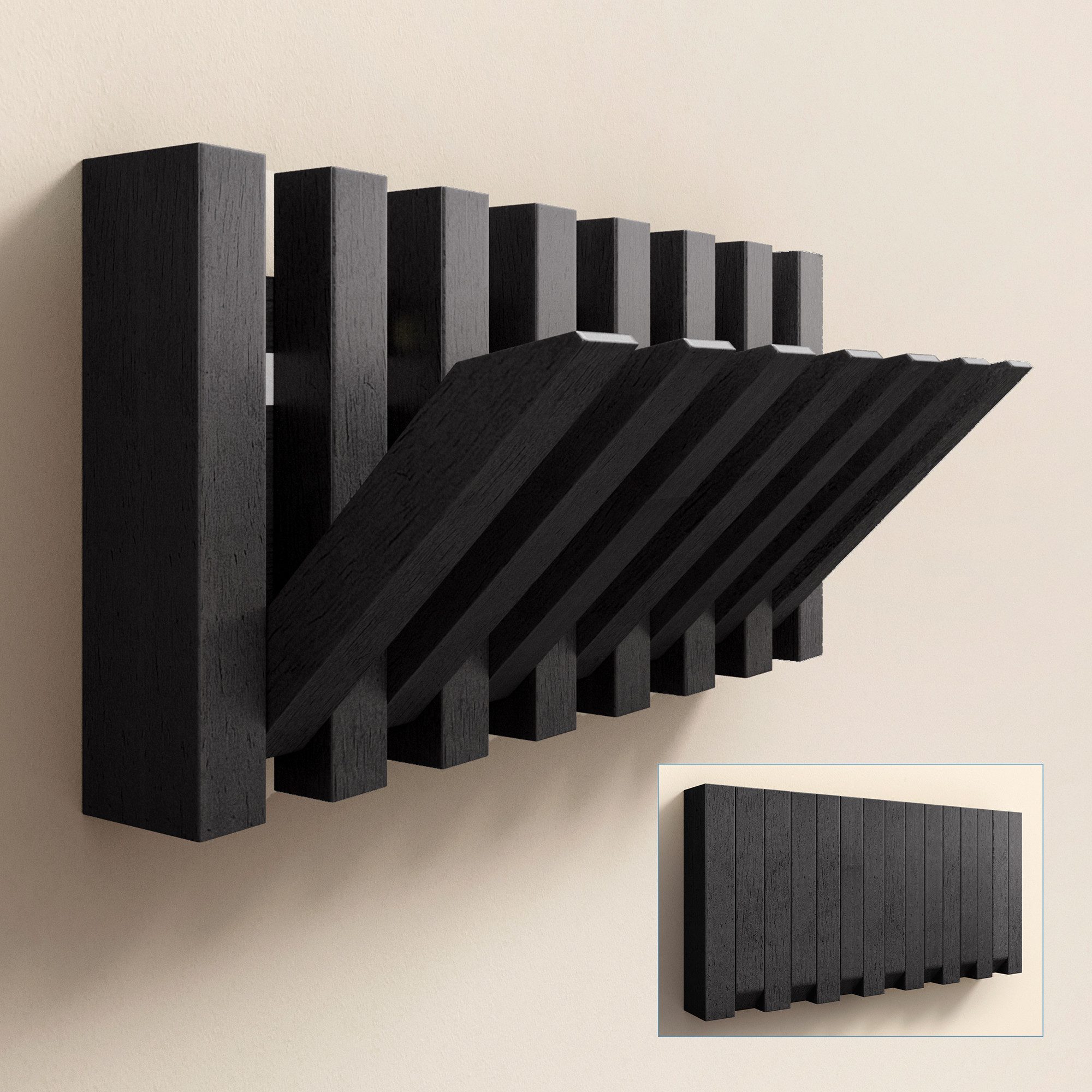 doporro Wandgarderobe Garderobenhaken Garderobenleiste aus Holz mit 14 Haken Twigro-01, aus hochwertiges Massivholz