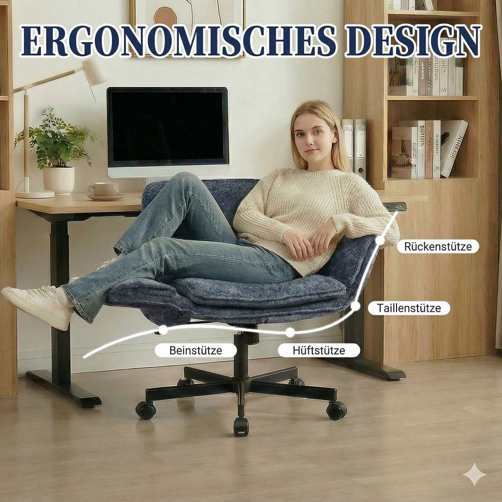 Leawin Drehstuhl Ergonomischer Drehstuhl aus Chenille mit breitem Sitz