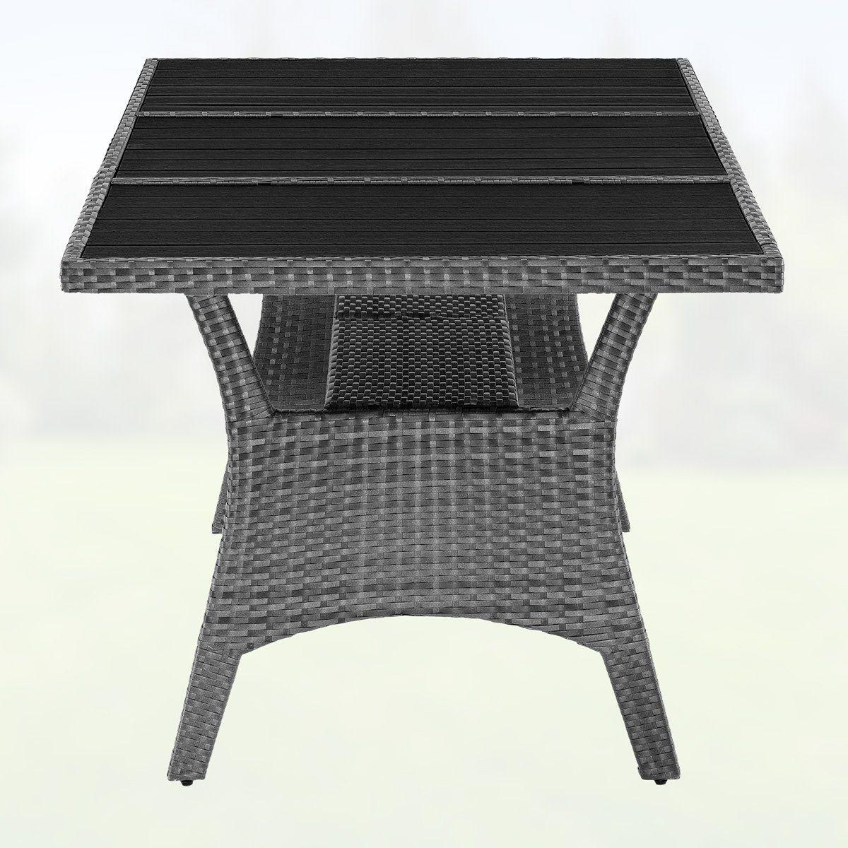 WPC-Tischplatte 190x90x74 Grau Casaria Polyrattan cm (1-St), Ablage Höhenverstellbar Gartentisch mit