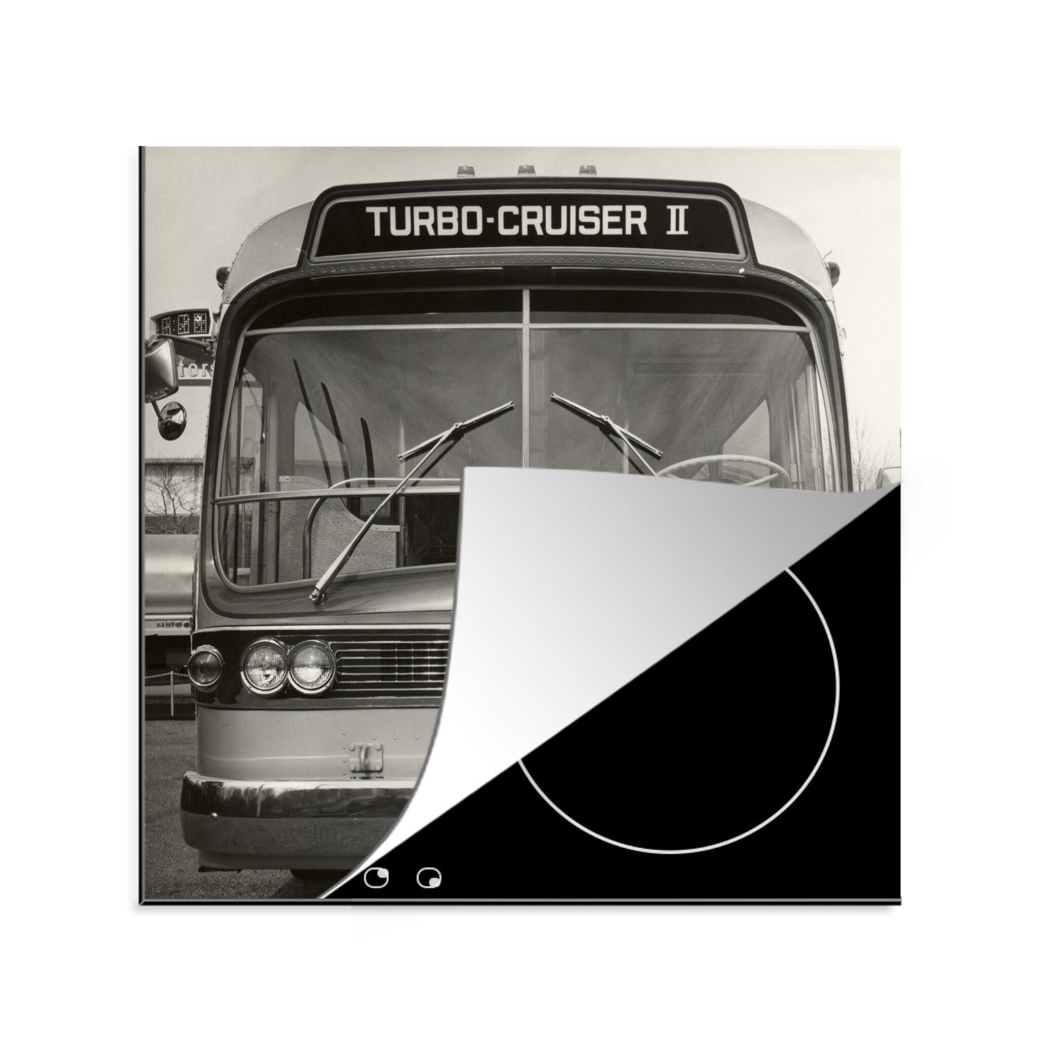 MuchoWow Herdblende-/Abdeckplatte Bus - cm, Schwarz Ceranfeldabdeckung, 78x78 - für küche (1 - tlg), Arbeitsplatte Vinyl, Vintage Weiß