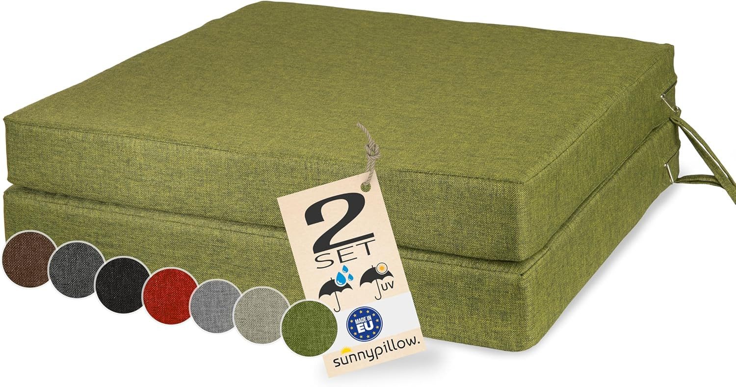 sunnypillow Stuhlkissen 2er Set Stuhlkissen mit Bändern "HAVANA" viele Farben zur Auswahl, Grün