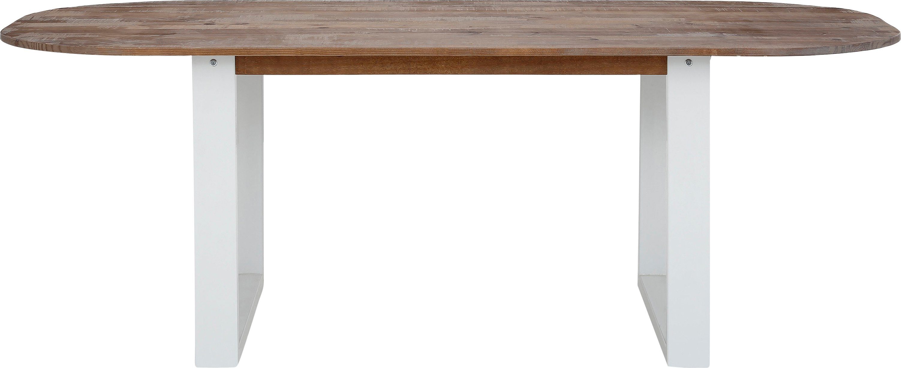 OTTO home Esstisch Lagos, aus schönem massivem Kiefernholz, mit weiß lackierten Metallbeinen