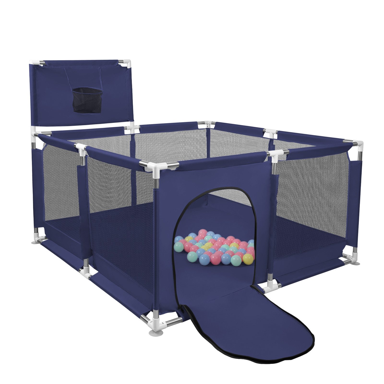 JEOBEST Laufstall Laufstall Baby 126x66cm Laufgitter baby Kinder laufgitter, Sicherer Spielbereich - mit Basketball-Netz und 50 Ozeanbälle