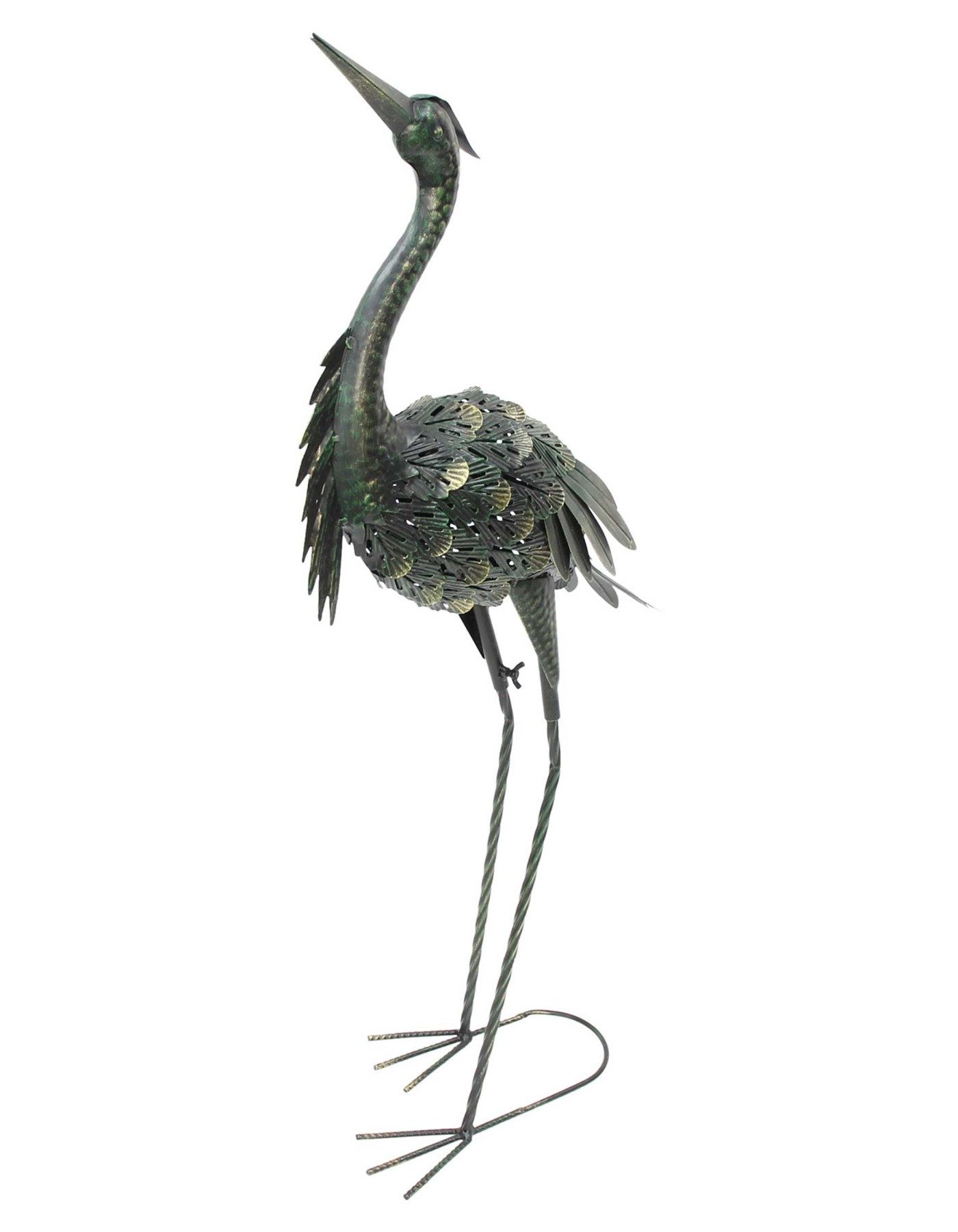 Dekoleidenschaft Gartenfigur "Reiher" Dekofigur aus Metall 90 cm hoch schwarz grün gold Fischreiher, Gartendekofigur, Vogelschreck, Gartendeko für Draußen