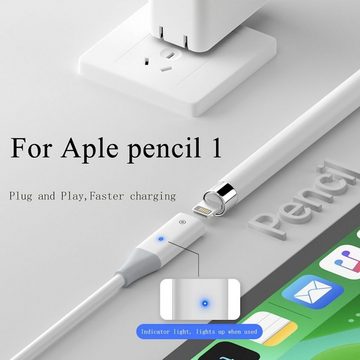 Wigento Für Apple Pencil 1 USB-C auf 8 Pin Ladekabel 1 Meter + Kontrollleuchte Stromadapter