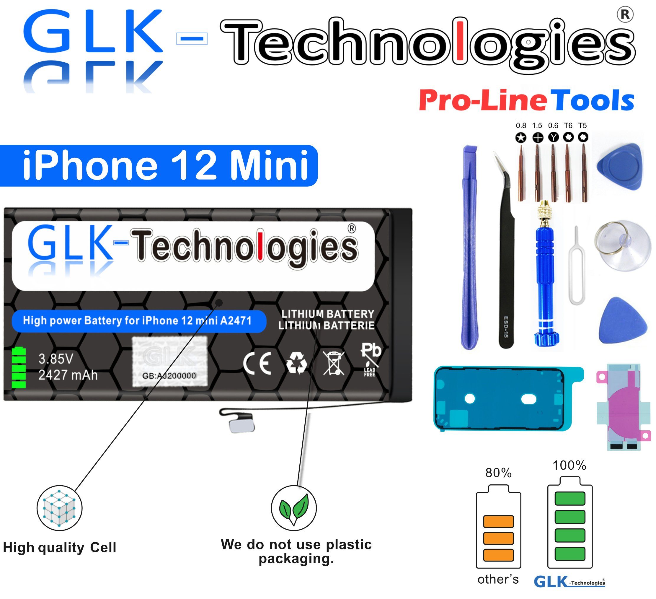 GLK-Technologies GLK mit 12 A2398 Profi Apple iPhone Mini Werkzeug A2176, Handy-Akku