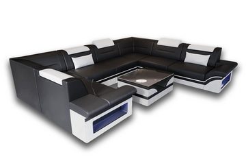 Sofa Dreams Wohnlandschaft Stoff Polster Sofa Couch Brianza U Form Stoffsofa, Mikrofaser, mit LED, ausziehbare Bettfunktion, USB-Anschluss, Designersofa