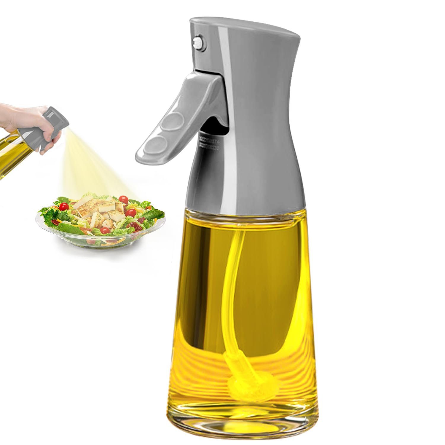 BlauCoastal Ölspender Olivenöl Sprüher zum Kochen, 180ML Glas Öl Spender Flasche, (1-tlg., Rapsöl Essig Spray Mister für Küche), Nachfüllbare Gadgets Zubehör weit verbreitet für Air Fryer (GRAU)