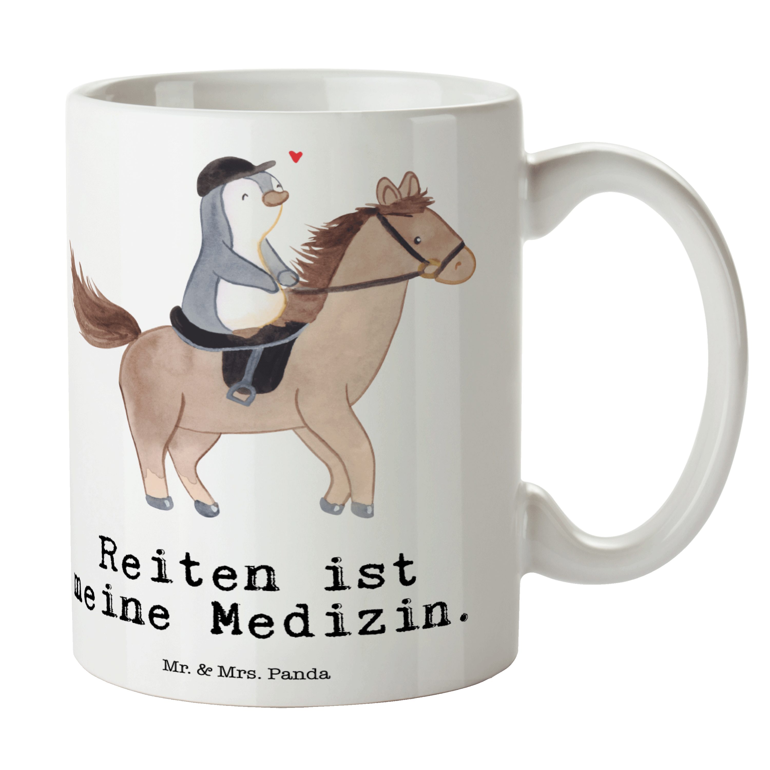 Mr. & Mrs. Panda Tasse Pferd Reiten Medizin - Weiß - Geschenk, Sportart, Büro Tasse, Teetass, Keramik