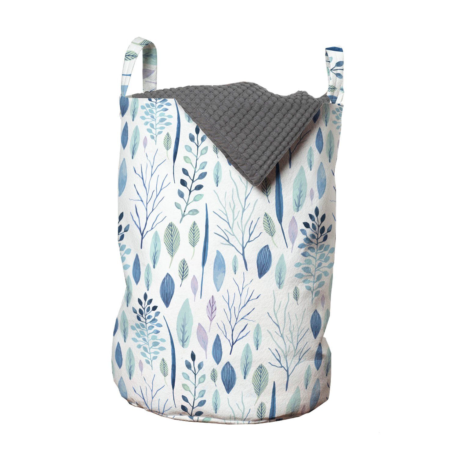 Abakuhaus Wäschesäckchen Wäschekorb mit Griffen Kordelzugverschluss für Waschsalons, Blätter Begrünten Garten-Kunst Stripes