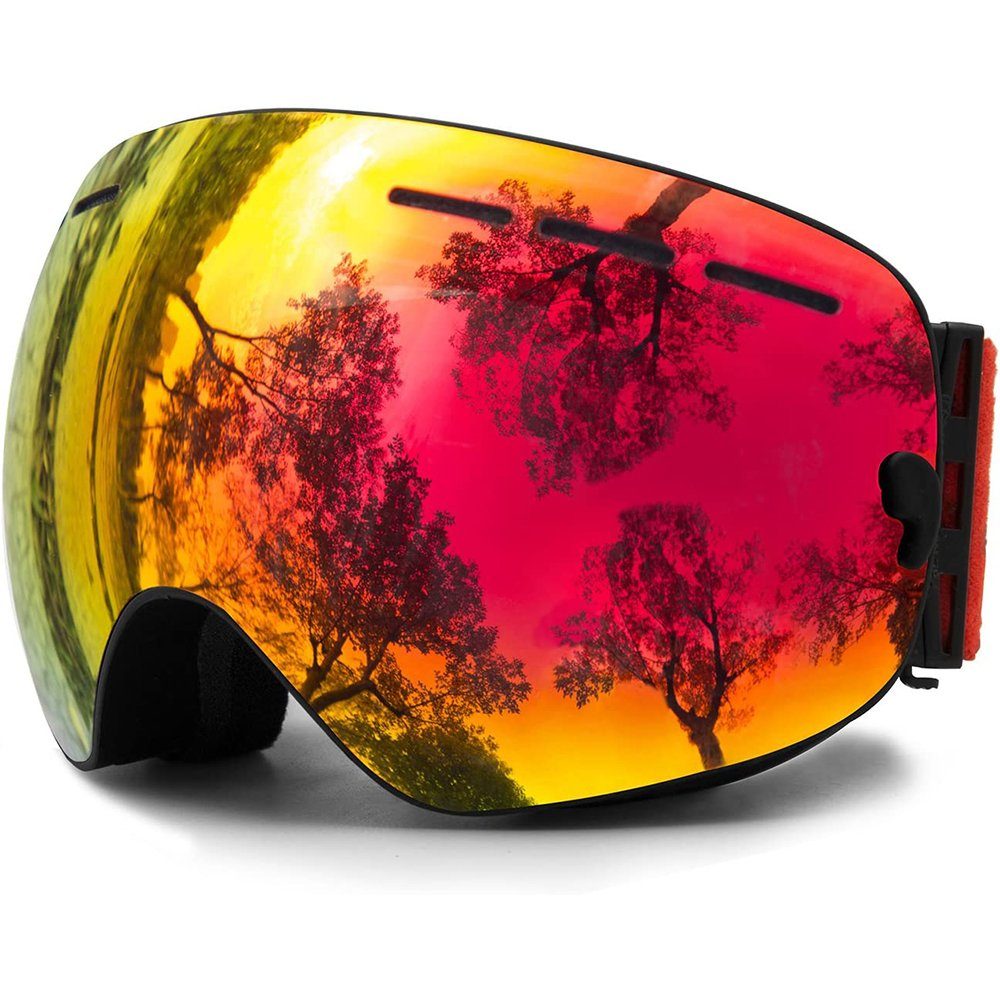 Rosnek Snowboardbrille Doppellagige Linse, magnetisch, UV400, für Skifahren Männer Frauen, (1-St), Anti-Beschlag Rot