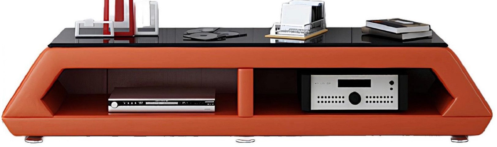 Xlmoebel Sideboard Medienmöbel mit LEDER- und GLAS-Oberflächen, TV-Schrank mit niedrigem (Sideboard), Hergestellt in Europa
