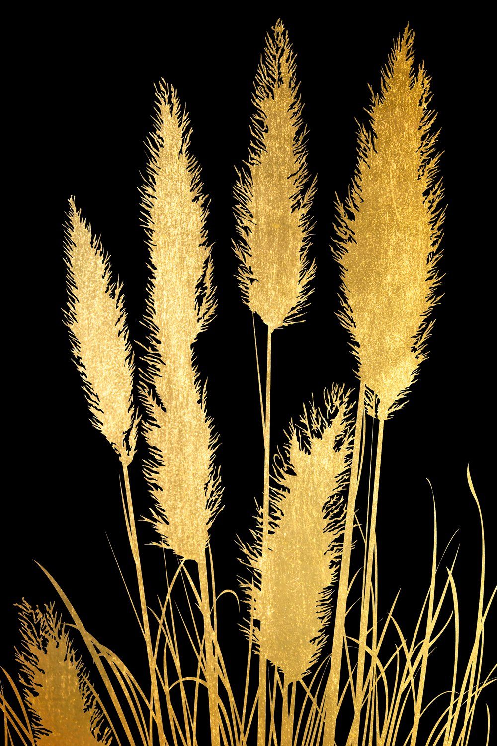 Gras mit Acrylbilder - (1 veredelt, Handgearbeitet, Acrylglasbild Goldveredelung, Edel Pampas St), Gerahmt, Blattgold Leonique