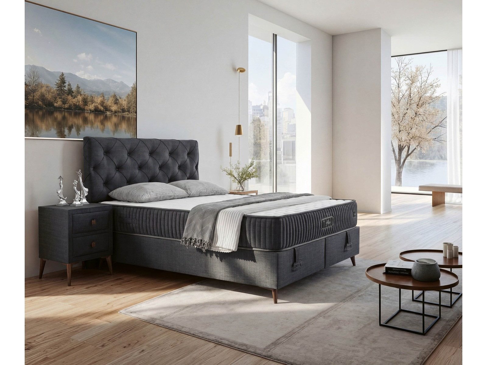 Villa Möbel Boxspringbett Active (Bett Set (mit Matratze), Liegefläche 150x200), Bettkasten mit XXL Stauraum und Gasdruckfedern für einfache Handhabung