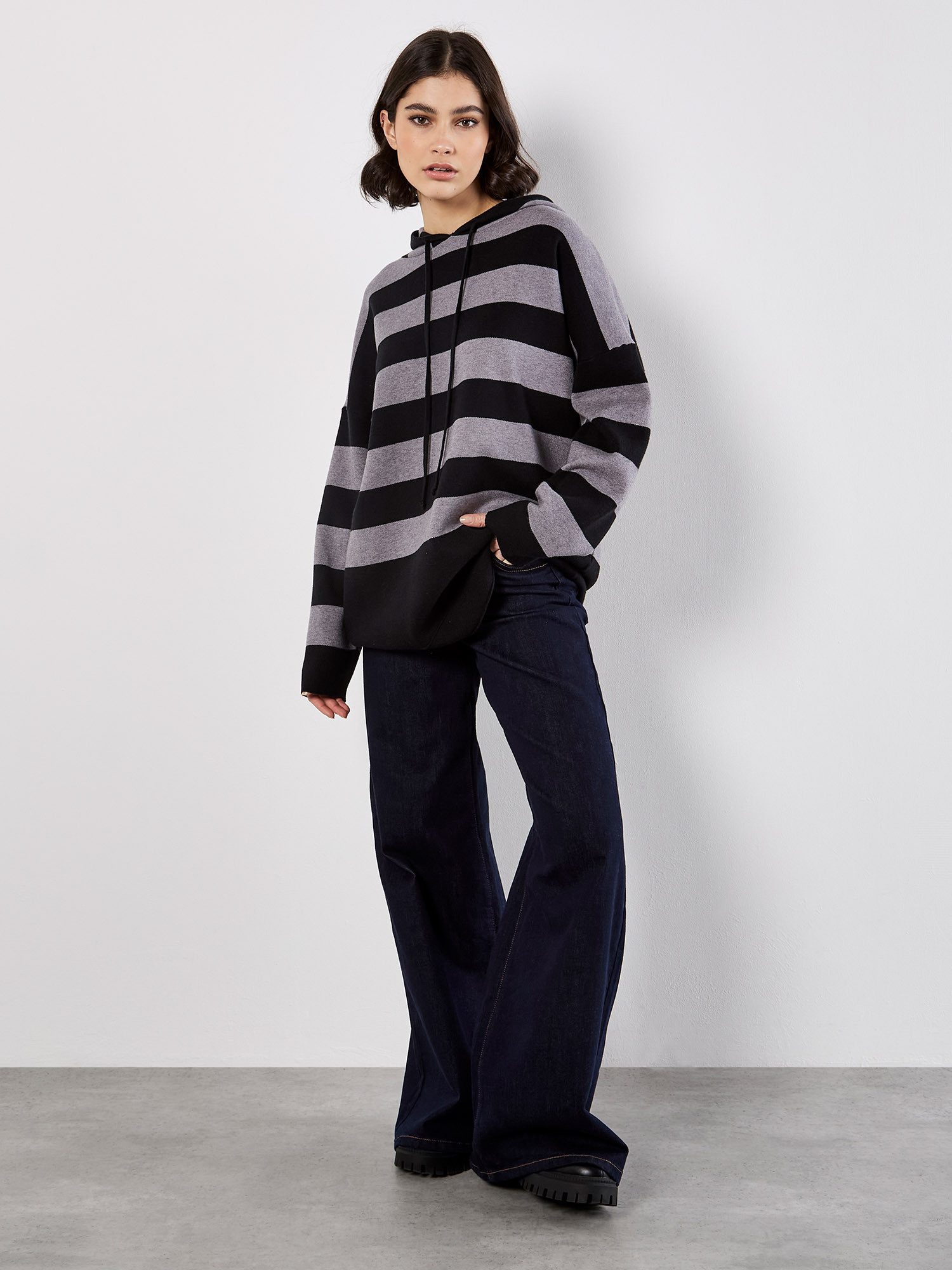 Apricot Streifenpullover Hoodie mit Blockstreifen