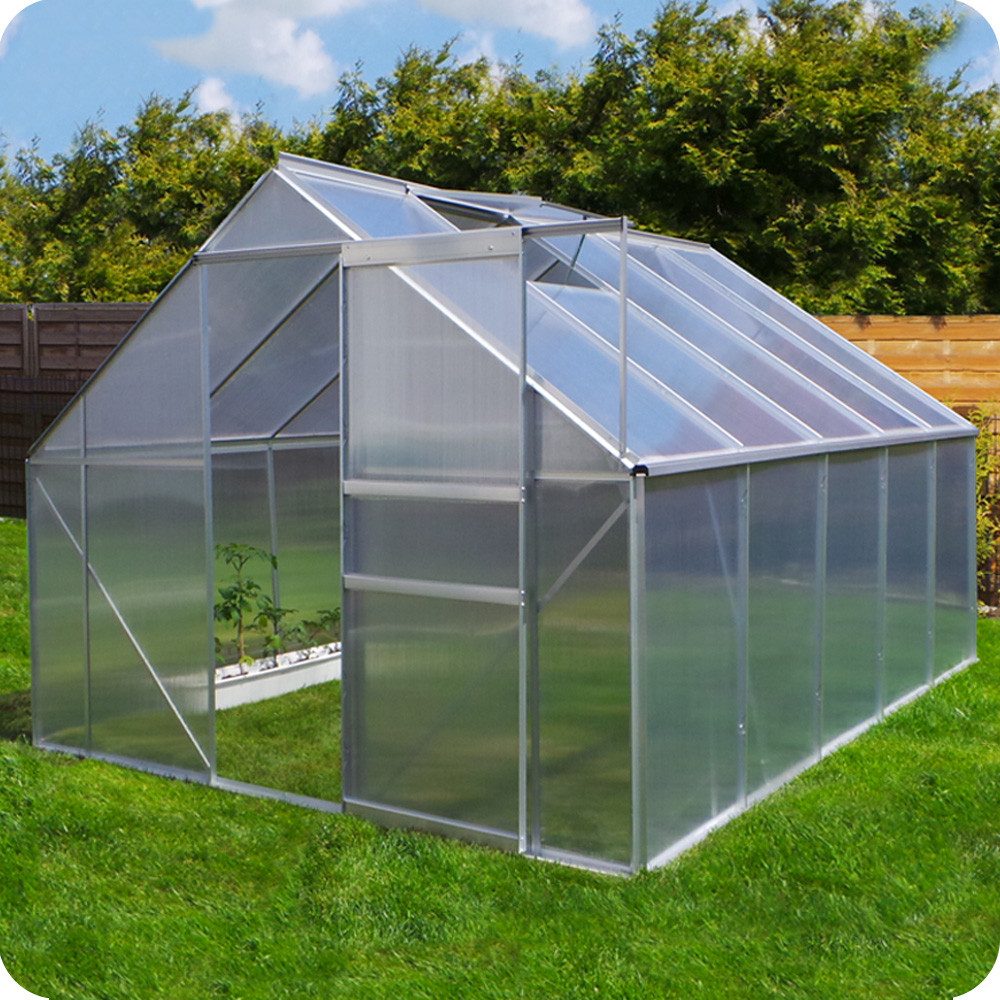 Plantiflex Gewächshaus mit Fundament, BxTxH: 250 x 310 x 205,00 cm, 6.00 mm Wandstärke, Aluminium - Garten Pflanzenhaus, Alu Treibhaus Tomatenhaus, inkl. Dachfenster