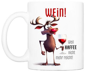 Cadouri Tasse WEIN! Bürotasse, Kaffeetasse mit Spruch - Geschenk, Keramik, humorvolle Tasse, beidseitig bedruckt, handgefertigt, 330 ml