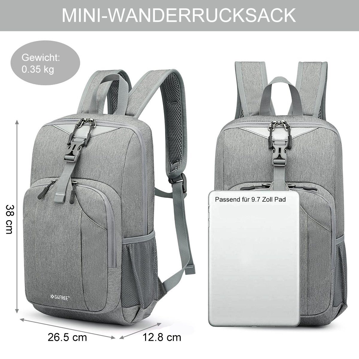 Mini Reise-Schulrucksack G4Free Wanderrucksack, Tage-, 10L Ultraleichter Hellgrau