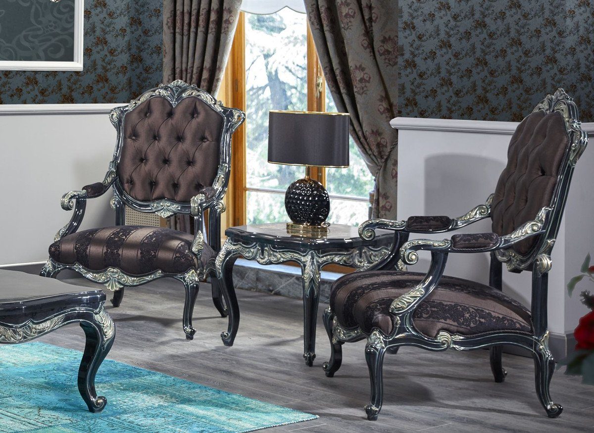 Casa Padrino Sessel Barock Sofas Couchtisch & - Möbel Luxus & Couchtisch - Set / / 2 Gold & Barock 1 Schwarz 2 Grün - Beistelltische Qualität 2 Prunkvolle Luxus