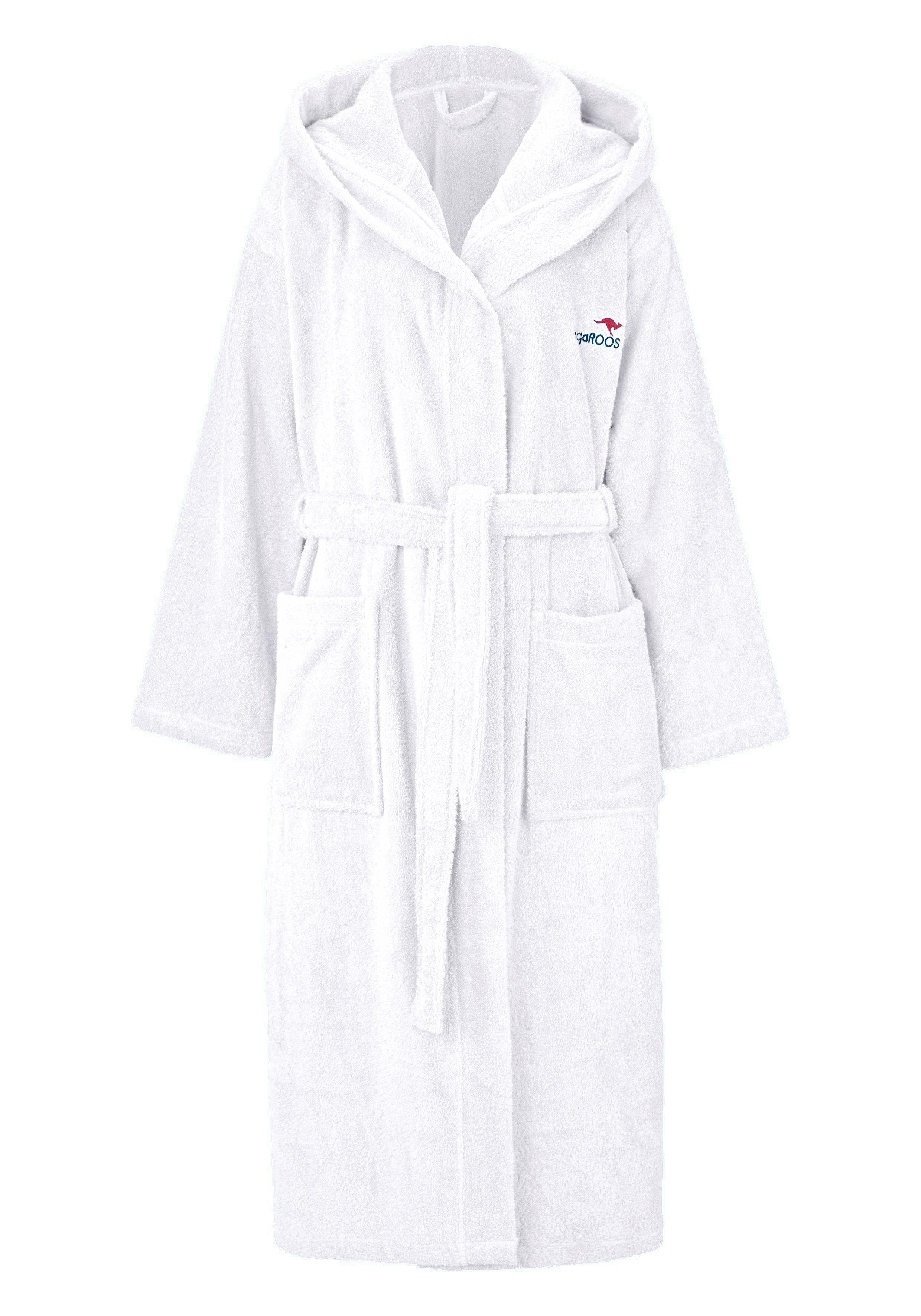 KangaROOS Unisex-Bademantel Cassidy, für Damen & Herren, Standardlänge & Überlänge, Langform, Walkfrottee, Kapuze, Gürtel, mit Taschen, Männer und Frauen, Baumwolle, Reise, Hotel, Sauna, S-3XL